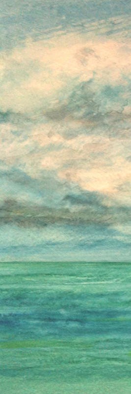 Peter Laughton, MORNING CALM I (Meer, Wasser, Himmel, Wolken, Malerei,  Aquarell, Horizont, Wohnzimmer, Büro, Treppenhaus, Wunschgröße, türkis)