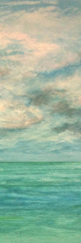 Peter Laughton, MORNING CALM II (Meer, Wasser, Himmel, Wolken, Malerei,  Aquarell, Horizont, Wohnzimmer, Büro, Treppenhaus, Wunschgröße, türkis)