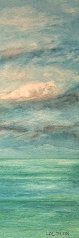 Peter Laughton, MORNING CALM III (Meer, Wasser, Himmel, Wolken, Malerei,  Aquarell, Horizont, Wohnzimmer, Büro, Treppenhaus, Wunschgröße, türkis)