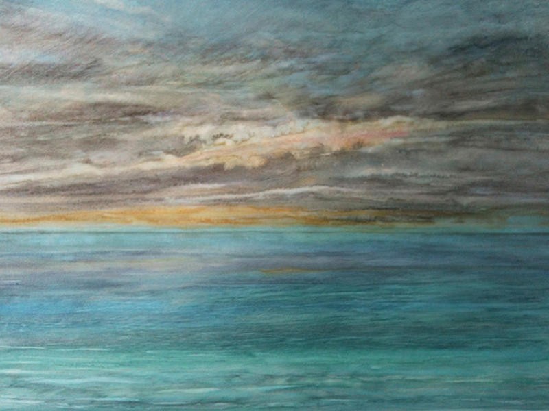 Peter Laughton, BEYOND IMAGINATION II (Meer, Wasser, Himmel, Wolken, Malerei,  Aquarell, Horizont, Wohnzimmer, Büro, Treppenhaus, Wunschgröße, türkis/blau)