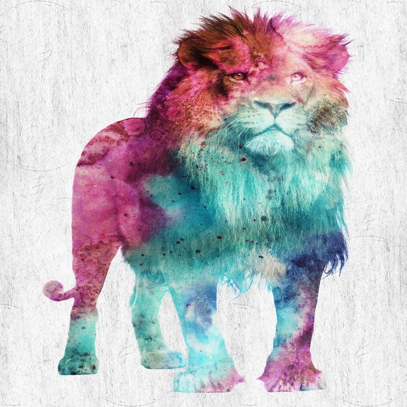 Sheldon Lewis, WILD LION (Löwe, Raubkatze, Raubtier, Afrika, Tier, Fotokunst, pop art, Wunschgröße, Grafik, Jugendzimmer, Wohnzimmer, Treppenhaus, neon/bunt)