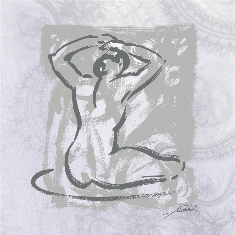 Alfred Gockel, GRAY NUDE II (Aktmalerei, Rückakt, Erotik, nackte Frau, Zeichnung, zeitgenössiche, Schlafzimmer, Whnzimmer, Wunschgröße, grau)