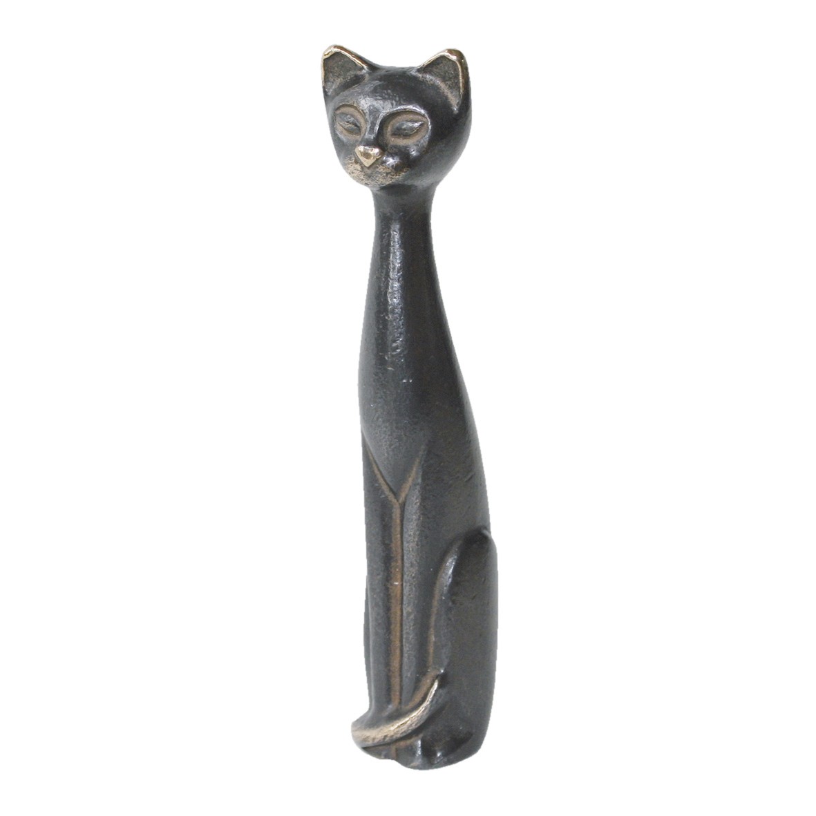 Kerstin Stark, Sitzende Katze, groß, 18cm (Katze, sitzende Katze, Eleganz, Handschmeichler, Tierisches, Skulptur, Plastik, Bronze, Figur, Wohnzimmer, Büro, bronzefarben)