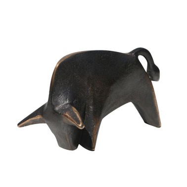 Schmelter, Stier, 8 x 14cm (Stier, Angriff, Hörner, reduziert, Tier, Skulptur, Bronze, Metall, Plastik,  Wohnzimmer, Büro, bronzefarben)