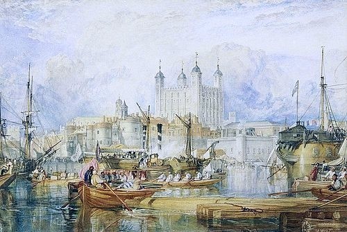 Joseph Mallord William Turner, The Tower of London. Um 1825 (Turner,Joseph Mallord William,1775-1851,Christie's Images Ltd,Aquarell und Bleistift,19. Jahrhundert,william turner,turner,tower London,romantik,britisch,hafen,boote,stadt)