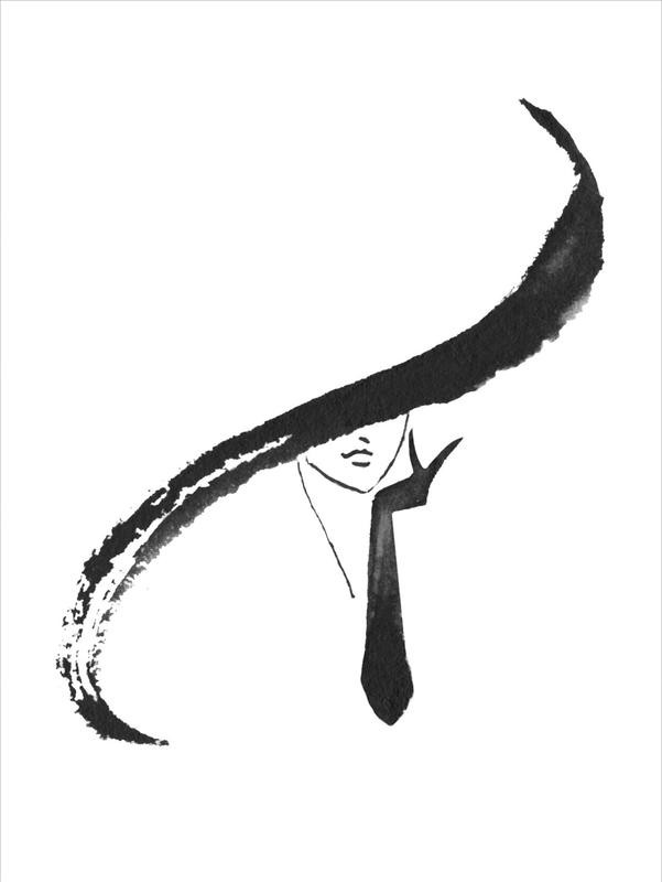 Alicia Zyburt, DERBY HAT (Frau, Gesicht, langer Handschuh, Eleganz, Hut, Schwung, minimalistisch, Mode, Aquarell, modern, skizziert, Wohnzimmer, Wunschgröße, schwarz/weiß)