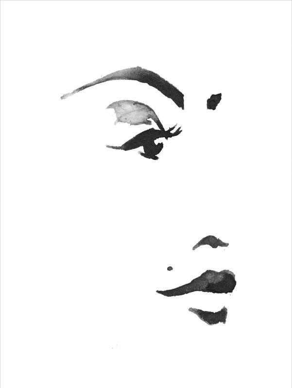 Alicia Zyburt, INKED PORTRAIT (Frau, Gesicht, Portrait, reduziert, minimalistisch, Mode, Tinte, modern, skizziert, Wohnzimmer, Schlafzimmer, Wunschgröße, schwarz/weiß)