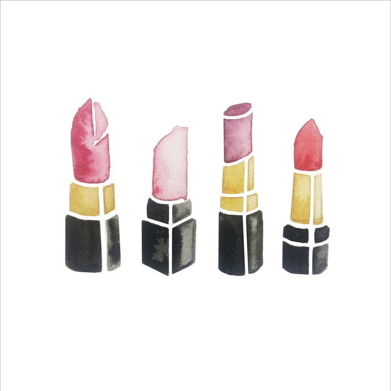 Alicia Zyburt, MAKE ME GORGEOUS III (Schminke, Lippenstifte, Aquarell, modern, Schminkzimmer, Badezimmer, Wunschgröße, bunt)