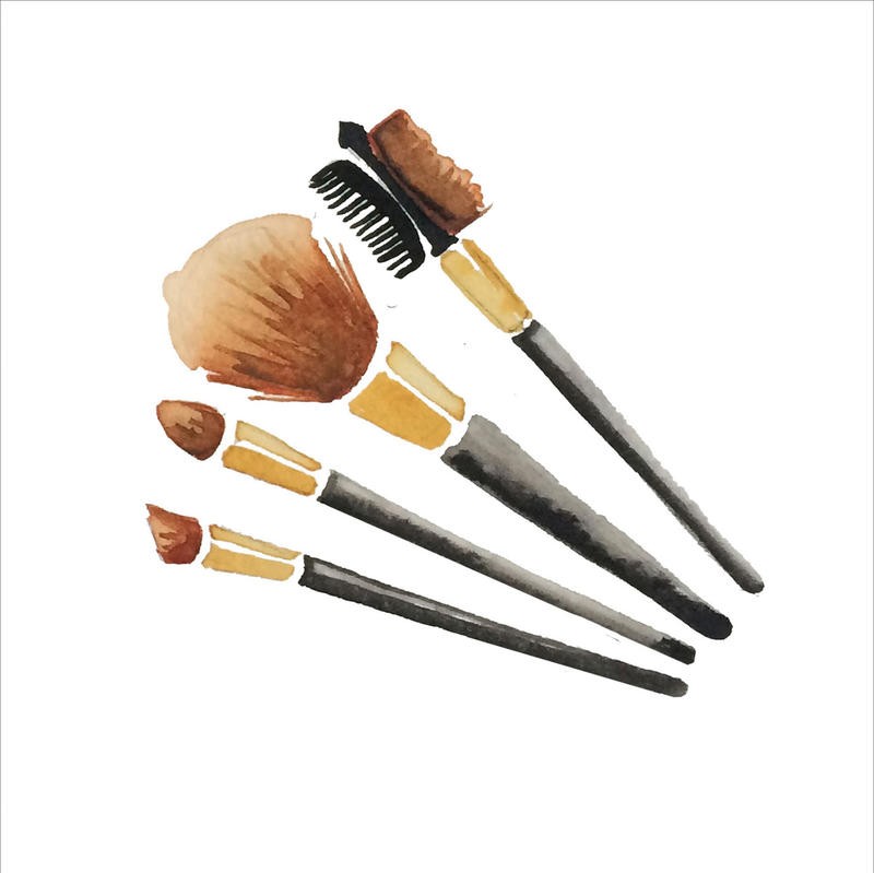 Alicia Zyburt, MAKE ME GORGEOUS IV (Schminkuntensilien, Pinsel, Quasten, Aquarell, modern, Schminkzimmer, Badezimmer, Wunschgröße, bunt)