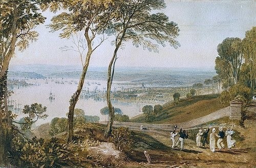 Joseph Mallord William Turner, Plymouth Dock, from near Mount Edgecumbe. (Turner,Joseph Mallord William,1775-1851,Christie's Images Ltd,Aquarell,19. Jahrhundert,william turner,turner,landschaft,hafen,plymouth)