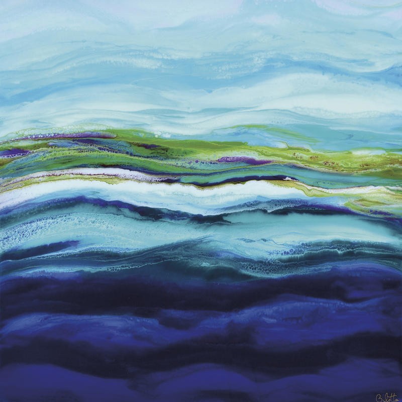 Barbara Bilotta, OUT OF THE BLUE II (Abstrakte Kunst, Wellen, Meer, Ozean, Bewegung, Wasser, Wunschgröße, Treppenhaus, Wohnzimmer, Büro, Arztpraxis, modern, zeitgenössische Malerei, blau/grün/weiß)
