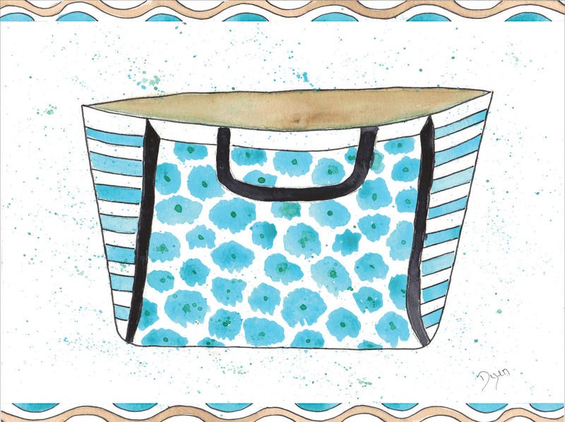 Beverly Dyer, TURQUOISE DREAM BAG II (Tasche, Handtasche, Frauentasche, Shopping, Strandtasche, Streifen, Blumenmuster, Mode, Grafik, Treppenhaus, Wunschgröße, bunt)