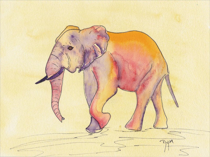 Beverly Dyer, ELEPHANT RAINBOW (Elefant, Regenbogen, Pop Art, Grafik, Hippie, Wohnzimmer, Jugendzimmer, Treppenhaus, Malerei, Wunschgröße, bunt)