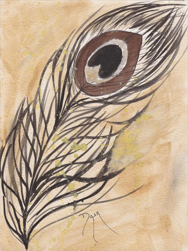Beverly Dyer, PEACOCK FEATHER BROWN I (Feder, Vogelfeder, Pfauenfeder, Schlafzimmer, Wohnzimmer, Treppenhaus, Malerei, Wunschgröße, grau/braun)