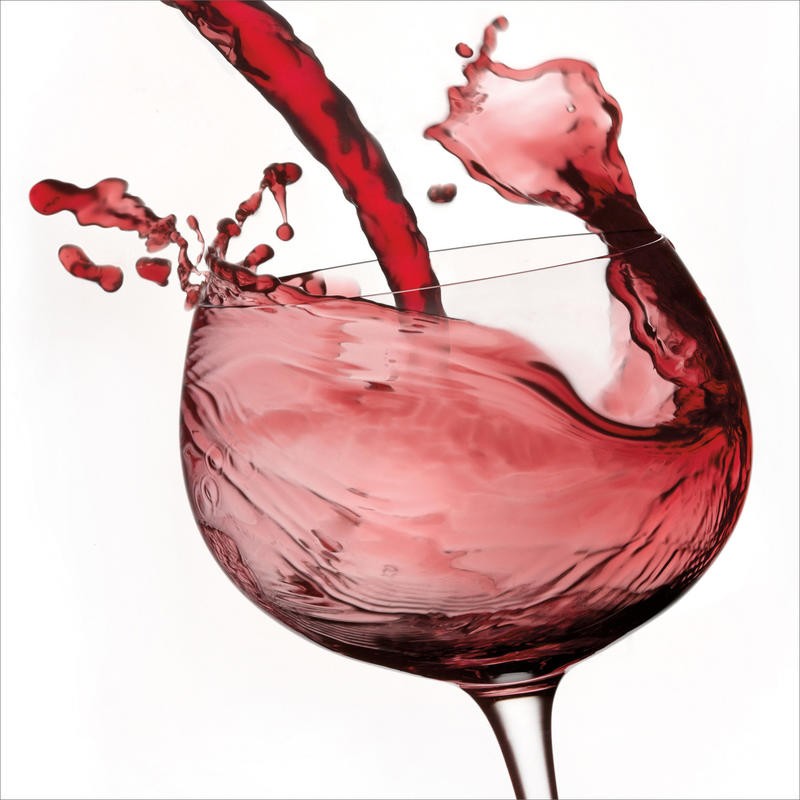 Barry Seidmann, RED WINE POUR II (Weinglas, Rotwein, Flüssigkeit, Eingießen, Strahl, Schwung, Bewegung, Esszimmer, Gastronomie, Fotokunst, Nahaufnahme, Wunschgröße, rot/weiß)