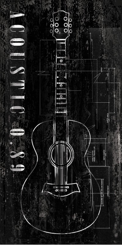 Cynthia Alvarez, ACOUSTIC BLACK I (Grafik, Akkustikgitarre, Gitarre, Musikinstrument, Wohnzimmer, Treppenhaus, Musikzimmer, Wunschgröße, schwarz/weiß)