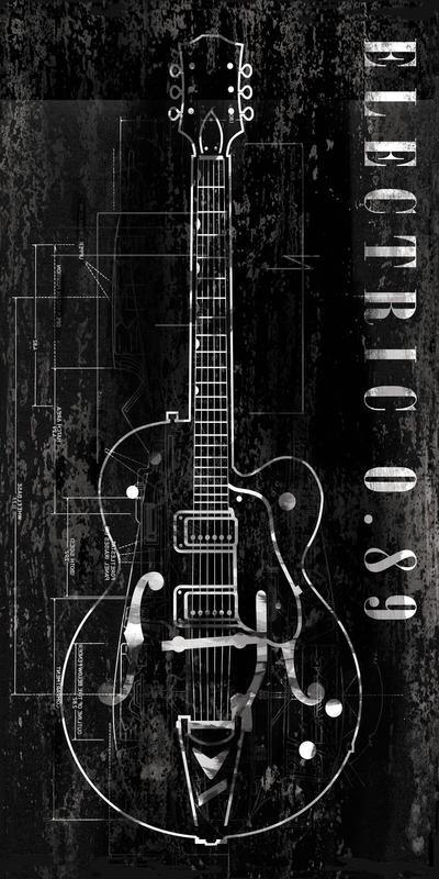 Cynthia Alvarez, ACOUSTIC BLACK II (Grafik, Elektrogitarre, Gitarre, Musikinstrument, Wohnzimmer, Treppenhaus, Musikzimmer, Wunschgröße, schwarz/weiß)