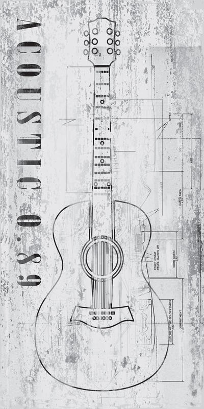 Cynthia Alvarez, ACOUSTIC WHITE I (Grafik, Akkustikgitarre, Gitarre, Musikinstrument, Wohnzimmer, Treppenhaus, Musikzimmer, Wunschgröße, schwarz/weiß)