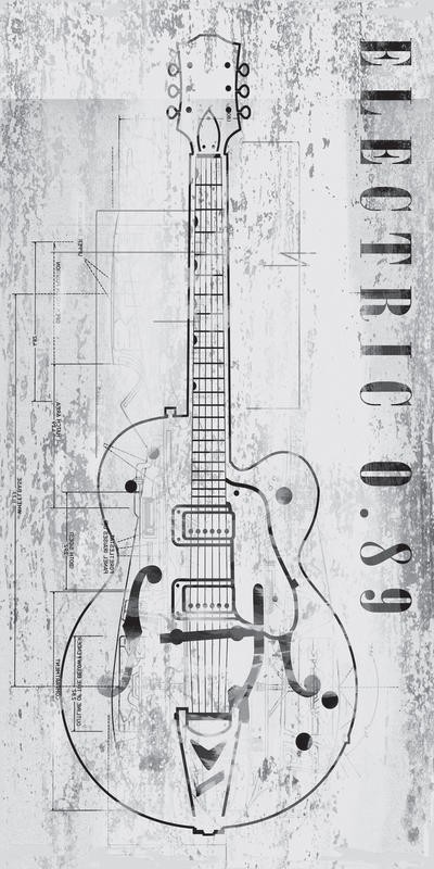 Cynthia Alvarez, ACOUSTIC WHITE II (Grafik, Elektrogitarre, Gitarre, Musikinstrument, Wohnzimmer, Treppenhaus, Musikzimmer, Wunschgröße, schwarz/weiß)