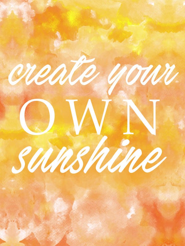 Cynthia Alvarez, SUNSHINE II (Motivation, Inspiration, Plakatkunst, Aquarell, Schriftzug, Grafik, Typografie, Wohnzimmer, Treppenhaus, Wunschgröße, gelb)