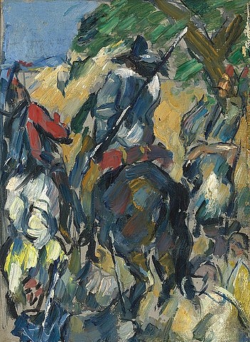 Paul Cézanne, Don Quijote, Rückansicht. Um 1875 (Cézanne,Paul,1839-1906,Christie's Images Ltd,Öl auf Leinwand,19. Jahrhundert,Cézanne,cezanne,paul,don quichotte,Don Quijote,miguel de,cervantes,roman,romanheld,ritter,pferd,19. Jh.,reitend,reiter,sancho pansa)
