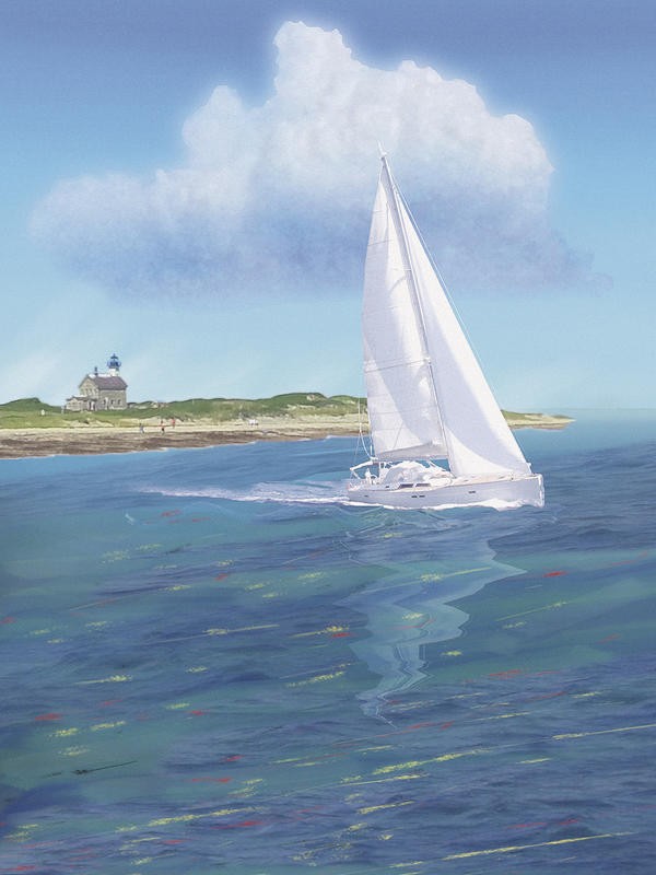 Jeffery Cadwallader, SAILBOAT (Segelboot, Meer, See, Wasser, Sommer, Urlaub, Reflexionen, Malerei, Badezimmer, Wohnzimmer, Treppenhaus, Wunschgröße, bunt)
