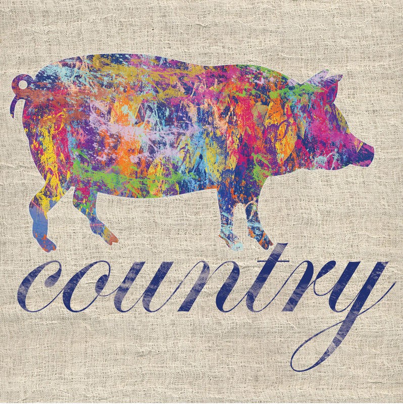 Lauren Gibbons, FARM I (Schwein, Landwirtschaft,  Grafik, naiv, plakativ, Treppenhaus, Esszimmer, Wunschgröße, bunt)