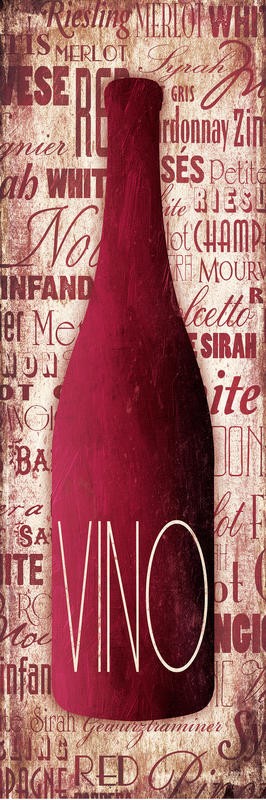 Jace Grey, WINE BOTTLE RED II (Weinflasche, stilisiert, modern, Typografie, Buchstaben, Esszimmer, Küche, Wunschgröße, rot)