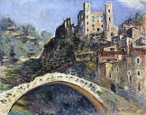 Claude Monet, Dolceacqua. 1884 (Monet,Claude,1840-1926,Christie's Images Ltd,Öl auf Leinwand,19. Jahrhundert,Impressionismus,Landschaft,Claude Monet,Castello dei Doria,Ponte Vecchio di Dolceacqua,Italien,Burg,Brücke,pittoresk,malerisch,Italien,Stadt,Hügel,Stadtansicht,Dolceacqua, franzö)