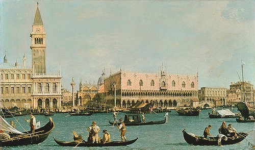 Canaletto (Giovanni Antonio Canal), Venedig, Dogenpalast und Marcusplatz vom Bacino di San Marco. (Canaletto (Giovanni Antonio Canal),Christie's Images Ltd,1697-1768,Venedig,Italien,Canaletto (Giov.Antonio Canal) 1697-1768,Giov.Antonio Canal,17. Jahrhundert,18. Jahrhundert,Venedig,Italien,italienisch,Veduten,Stadtansicht,Stadt,Dogenpalast,Palazzo Ducal)