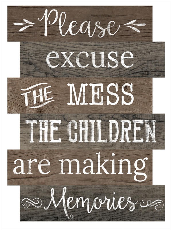 Jane Fox, EXCUSE THE MESS (Weisheit, Lebensweisheiten, Philolosphie, Inspiration, Typografie, Treppenhaus, Wunschgröße, Holzoptik, braun/weiß)