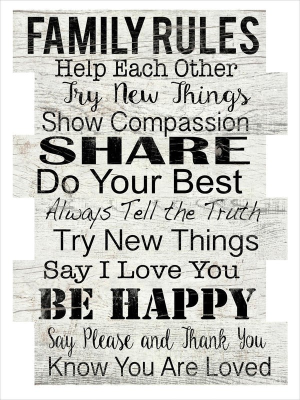 Jane Fox, FAMILY RULES (Weisheit, Lebensweisheiten, Philolosphie, Inspiration, Typografie, Treppenhaus, Wunschgröße, Holzoptik, grau/schwarz)