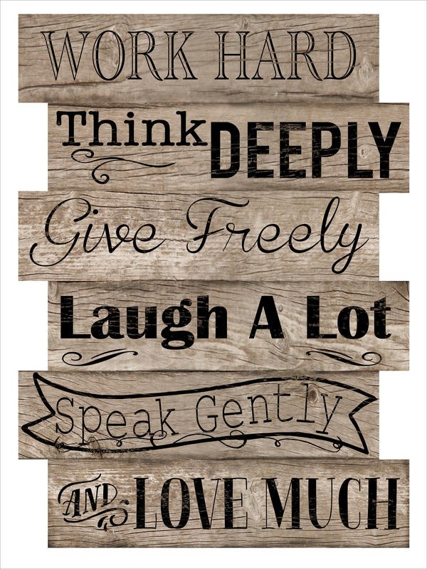 Jane Fox, WORK HARD (Weisheit, Lebensweisheiten, Philolosphie, Inspiration, Typografie, Treppenhaus, Wunschgröße, Holzoptik, braun/weiß)