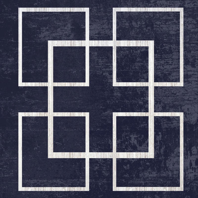 Sheldon Lewis, GEOMETRICAL VII (Quadrate, Vierecke, geometrisches Muster, modern, Grafik, Wunschgröße, Wohnzimmer, Treppenhaus, blau/weiß)