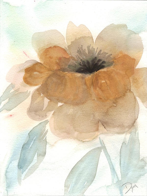 Beverly Dyer, NEUTRAL PEONY I (Rose, Pfingstrose, Blume, Aquarell, Schlafzimmer, Wohnzimmer, Treppenhaus, Malerei, Wunschgröße, apricot)