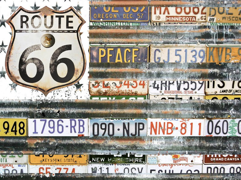 Sheldon Lewis, ROUTE 66 AMERICA (Route 66, Reisen, Amerika, Schilder, Nummern, Wunschgröße, Grafik, Treppenhaus, Jugendzimmer, bunt)
