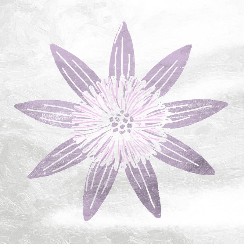 Sheldon Lewis, SOFT TEXTURE FLOWER II (Blume, Blüte, Blütenblätter, blass, pastell, Treppenhaus, Schlafzimmer, Wunschgröße, violett/beige)