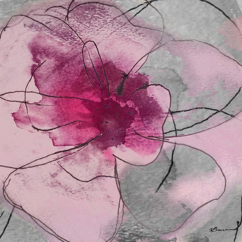 Victoria Brown, FLOWER BOMB I (Blumen, Blüten, modern, Grafik, Botanik, Treppenhaus, Schlafzimmer, Wohnzimmer, Wunschgröße, Malerei, Aquarell, grau/rosa)