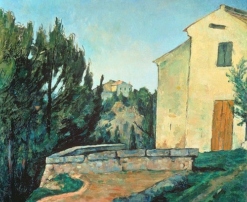 Paul Cézanne, Verlassenes Haus in Tholonet. (Cézanne,Paul,1839-1906,Christie's Images Ltd,Häuser,Frankreich,Cézanne, Paul 1839-1906,Paul Cézanne,19. Jahrhundert,französisch,Moderne,Wegbereiter,Vorreiter,Haus,verlassen,Tholonet,Mauer,Steinmauer,Landschaft,Berg,Hügel,Baum,Weg,einsam,Einsamkeit,abgeleg)