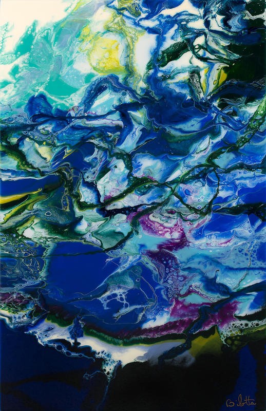 Barbara Bilotta, COASTAL CURRENTS II (Abstrakte Kunst, Struktur, Oberfläche, Meer, Küste, Wunschgröße, Treppenhaus, Wohnzimmer, Büro, Arztpraxis, modern, zeitgenössische Malerei, blau/grün)