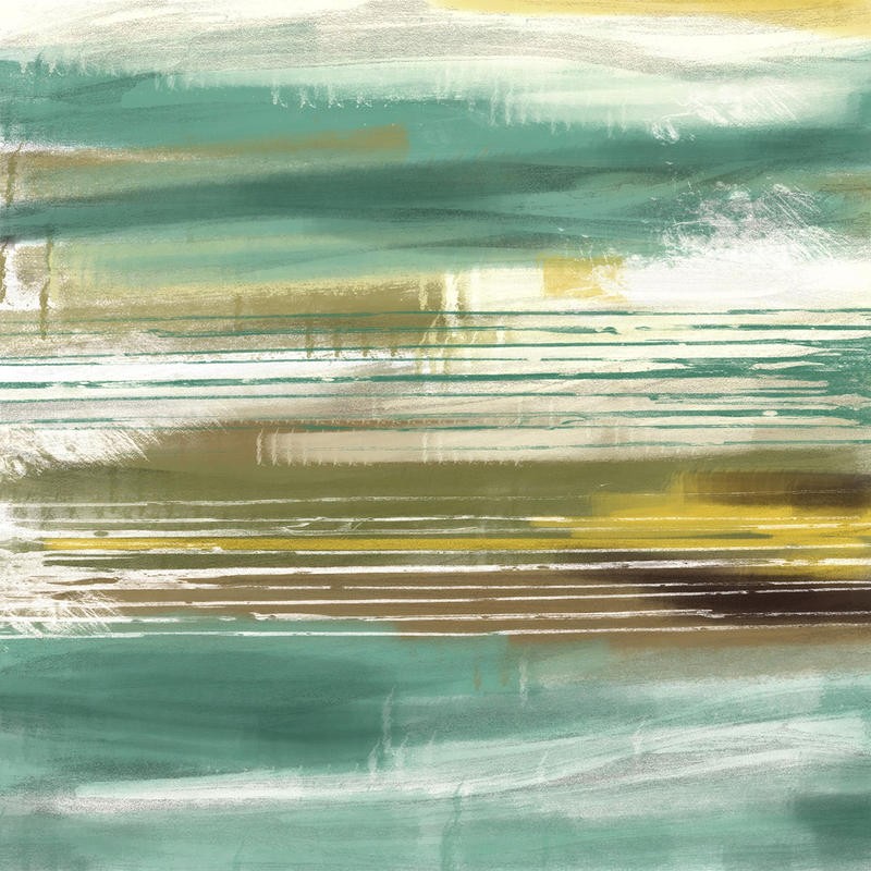 Cynthia Alvarez, LINES I (Abstrakte Kunst, abstrakte Malerei, Farbfelder, parallele Linien, Pinselstriche, horizontale Streifen, moderne Malerei, Büro, Business,  Wohnzimmer, Treppenhaus, Wunschgröße, grau/grün)