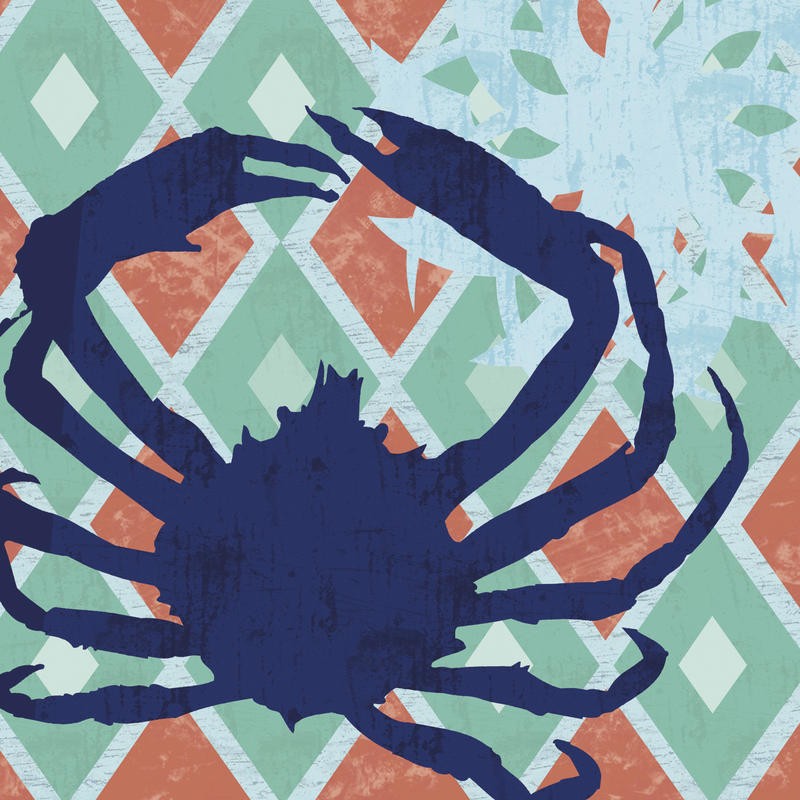 Lauren Gibbons, UNDER THE SEA CRAB (Krabbe, Krebs, Blume, Rautenmuster, plakativ, Silhouette, modern, maritim, Wunschgröße,  Treppenhaus, Badezimmer)