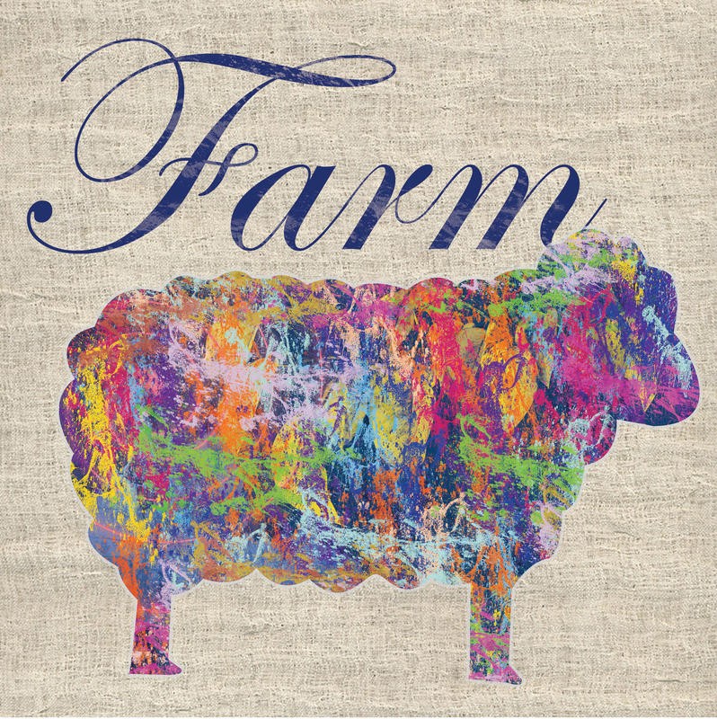 Lauren Gibbons, FARM II (Schaf, Landwirtschaft,  Grafik, naiv, plakativ, Treppenhaus, Esszimmer, Wunschgröße, bunt)