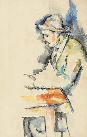 Paul Cézanne, Kartenspieler (Joueur de cartes). 1892-96 (Aquarell/Bütten,19. Jahrhundert,Cézanne,Paul,1839-1906,Christie's Images Ltd,Paul Cezanne,Cézannekartenspieler,spieler,mann,sitzend,aquarell,tisch,profil)