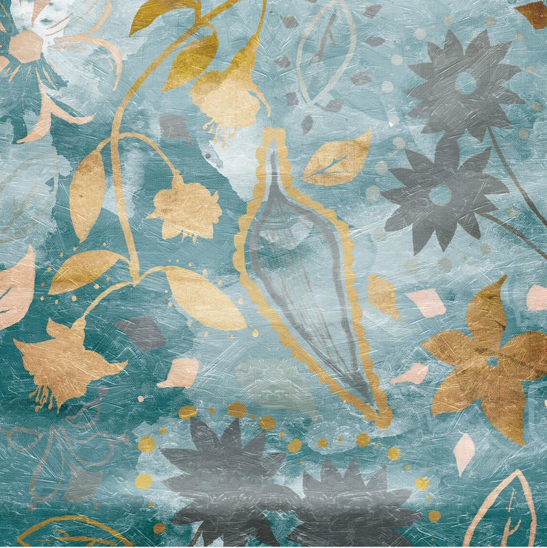 Jace Grey, GOLDEN TEAL FLORALS II (BLUMEN)