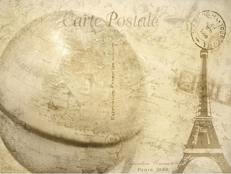 Kimberly Allen, CARTE POSTALE PARIS (Paris, Eiffelturm, Postkarte, Nostalgie,Grafik, Wohnzimmer, Treppenhaus, Schlafzimmer,  Wunschgröße, beige)