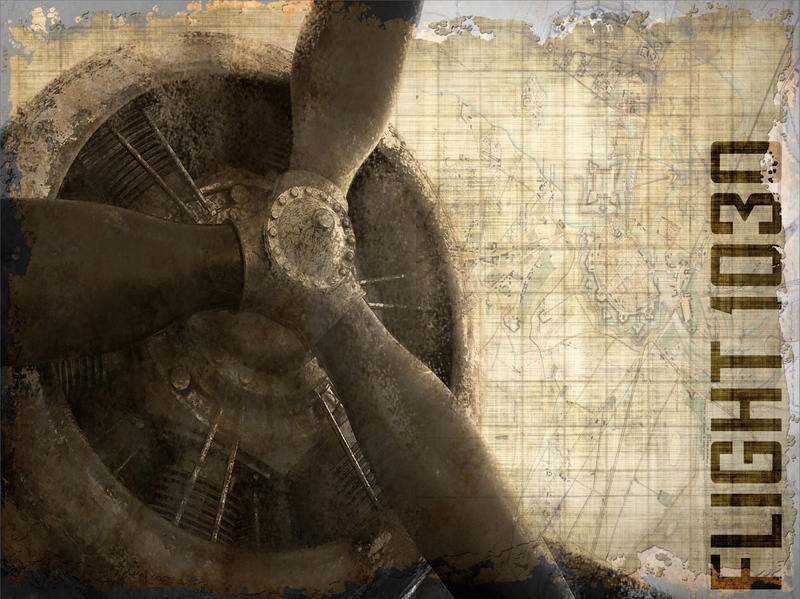 Kimberly Allen, VINTAGE FLIGHT 1030 (Flugzeug, Propeller, Fotokunst, Nahaufnahme, Nostalgie, Grafik, Wohnzimmer, Treppenhaus, Schlafzimmer,  Wunschgröße, beige/sepia)