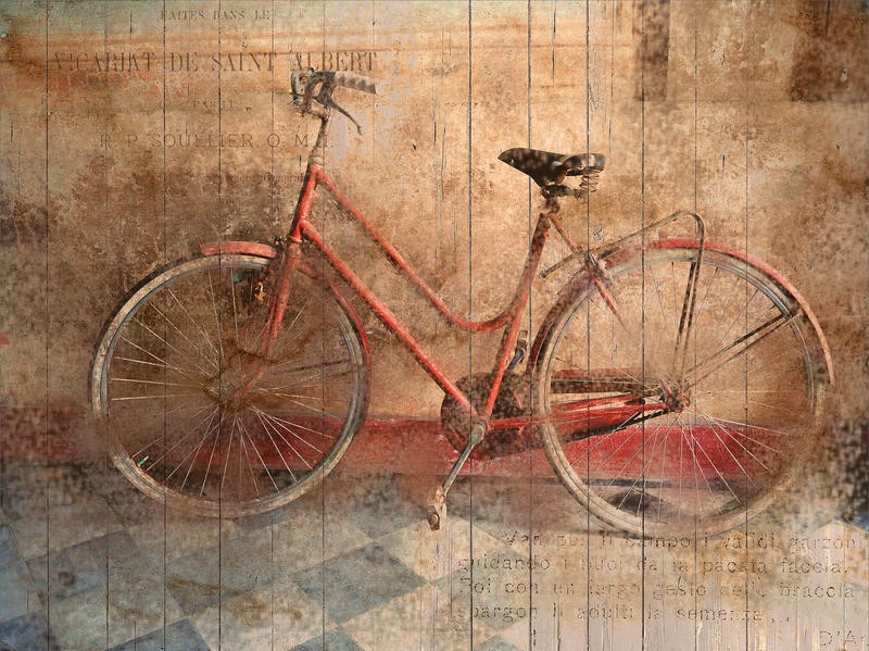 Kimberly Allen, RUSTY BICYCLE (Fahrrad, Zweirad, Fortbewegung, Bewegung, Radsport, Rost,  Fotokunst, Wohnzimmer, Treppenhaus, Wunschgröße, bunt)