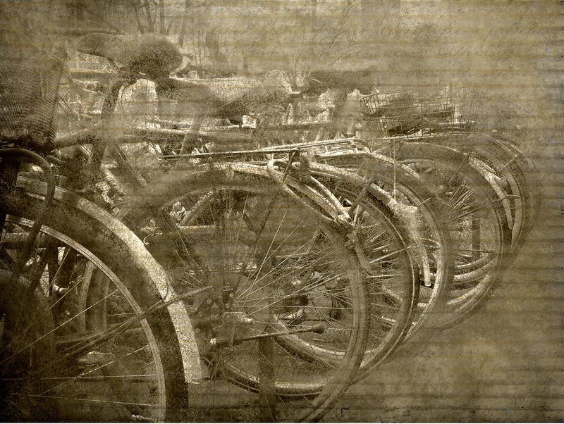 Kimberly Allen, BICYCLES (Fahrräder, Reihe, Zweiräder, Nostalgie, Retro/Vintage,  Fotokunst, Wohnzimmer, Treppenhaus, Wunschgröße, sepia/grau)