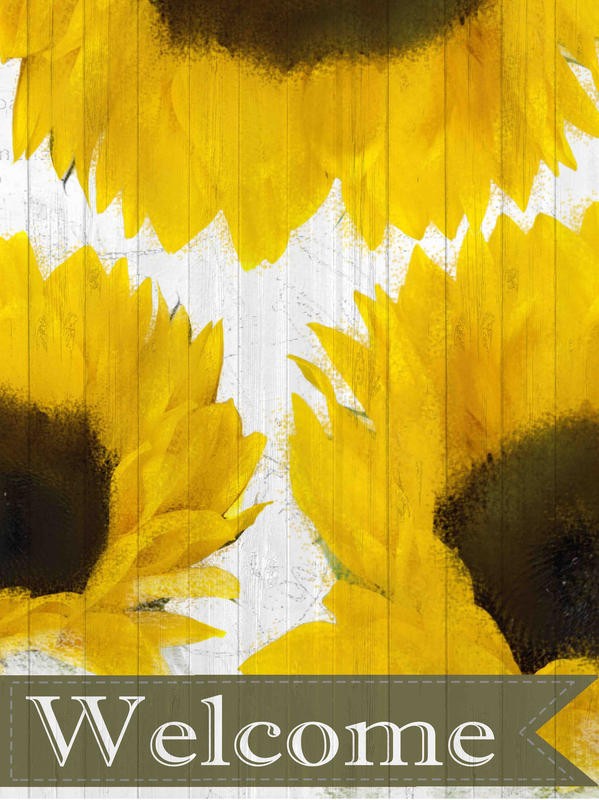 Kimberly Allen, WELCOME SUNFLOWERS (Willkommen, Blumen, Blüten, Blütenblätter, Sonnenblumen, leuchtend, Nahansicht, Wohnzimmer, Treppenhaus, Schlafzimmer, Malerei, Wunschgröße, gelb)